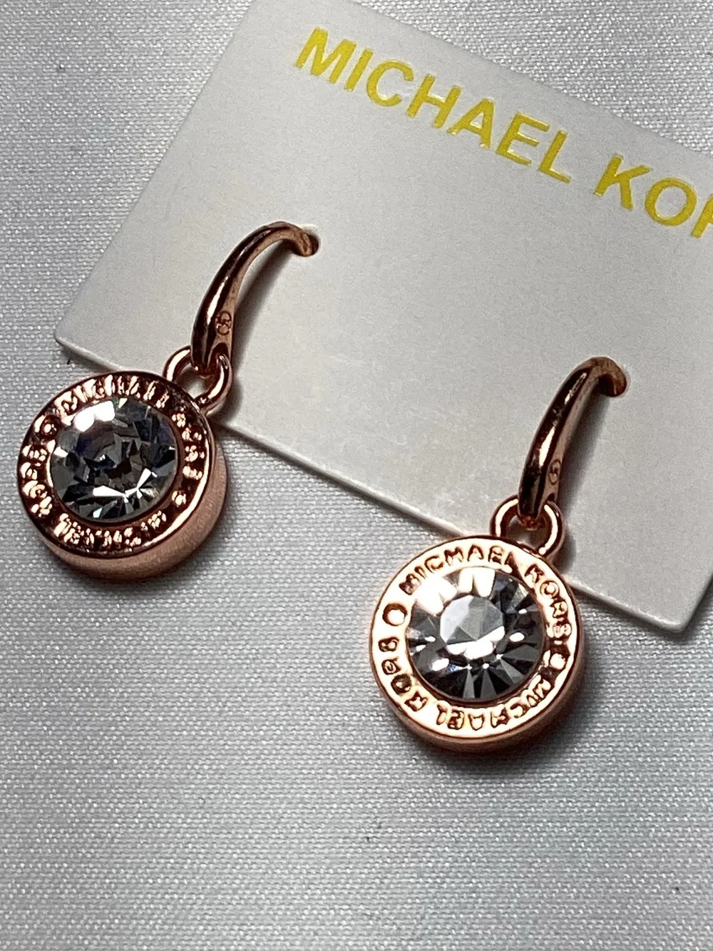 Michael Kors Brilliance Rose Gold Crystal Drop Earrings NWT w/MK Velvet Dust Bag